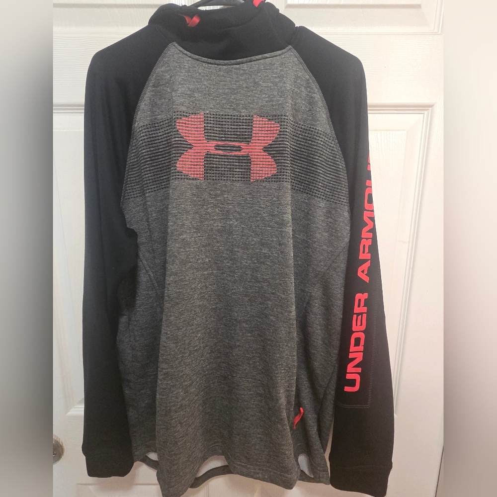 Under Armour Black and Gray Hoodie with Tangarine Accents - Picture 2 of 7